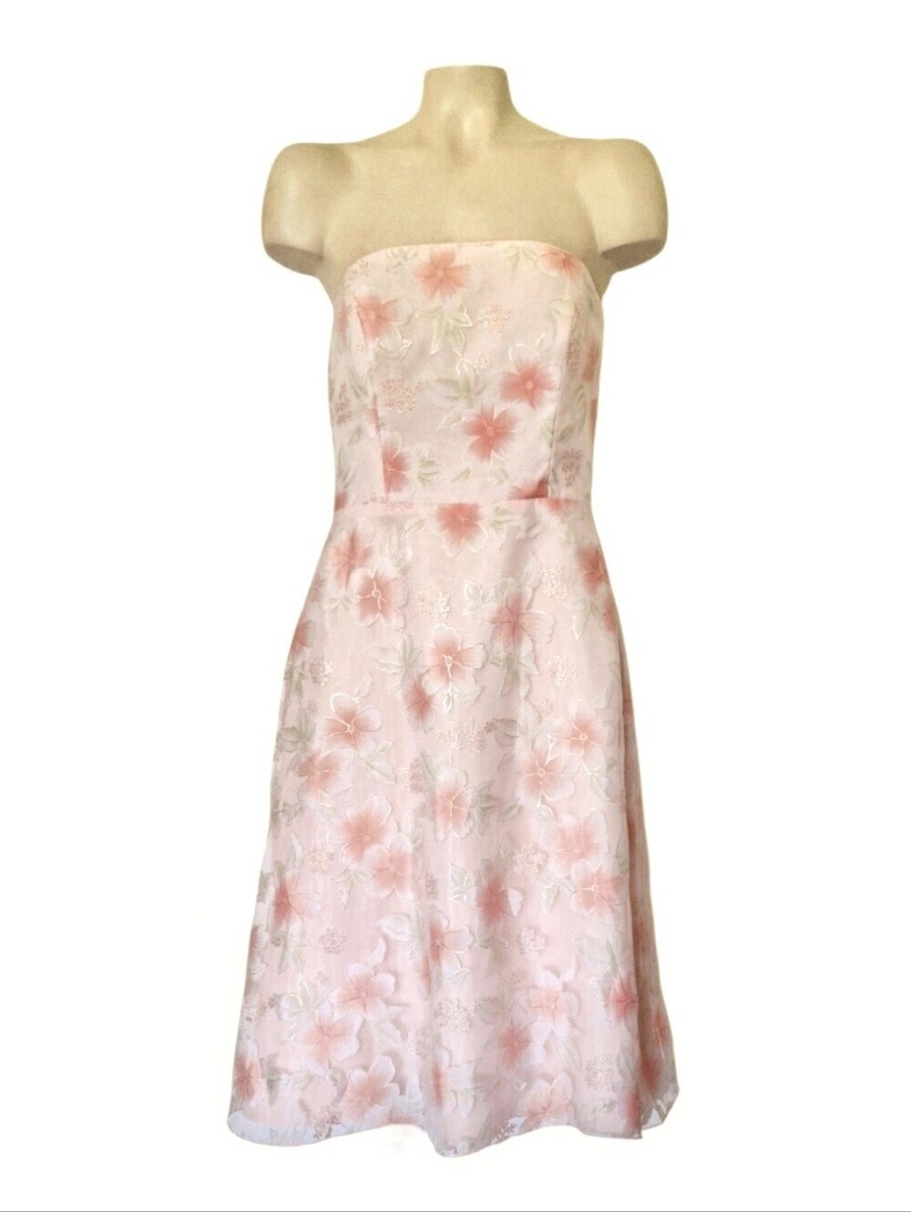 Alfred Angelo Vintage Y2K Pink Floral Strapless Dress Gold Metallic Detail 8